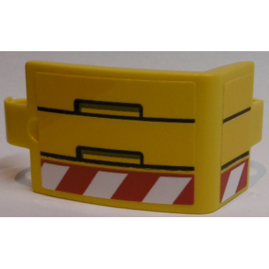 yellow technic panel curved 3 x 5 x 3 with black lines and rectangles red and white danger stripes pattern model left side stickers - set 42055