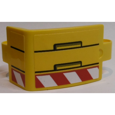 yellow technic panel curved 3 x 5 x 3 with black lines and rectangles red and white danger stripes pattern model right side stickers - set 42055