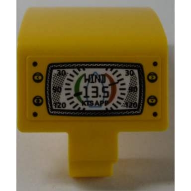 yellow technic panel curved 3 x 5 x 3 with black wind 13.5 and kts app on white screen 4 knobs pattern sticker - set 42074