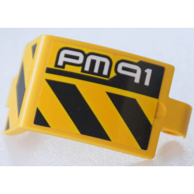 yellow technic panel curved 3 x 5 x 3 with pm91 and black and yellow danger stripes pattern model right side stickers - set 42049