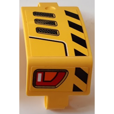 yellow technic panel curved 3 x 5 x 3 with air intake grilles red and orange taillights black and yellow danger stripes pattern model right side stickers - set 42121
