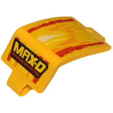 yellow technic panel curved 3 x 5 x 3 with max-d maximum destruction and flames pattern sticker - set 42119