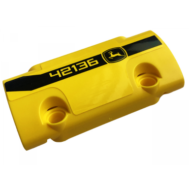 yellow technic panel curved 7 x 3 with 2 pin holes through panel surface with black stripe 42136 and john deere logo pattern model left side sticker - set 42136