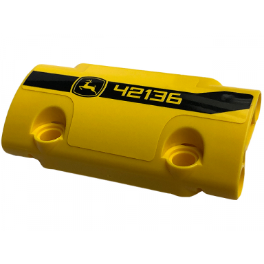 yellow technic panel curved 7 x 3 with 2 pin holes through panel surface with black stripe 42136 and john deere logo pattern model right side sticker - set 42136