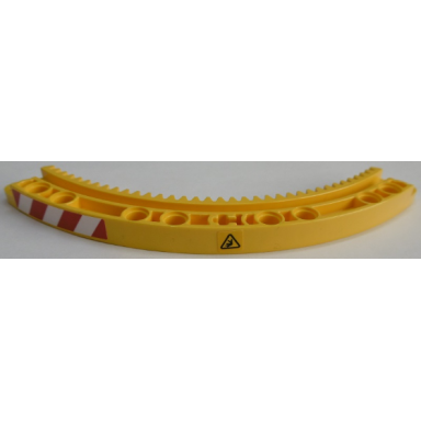 technic gear rack 11 x 11 curved with crushing hazard danger sign and red and white danger stripes pattern model left side stickers - set 42055