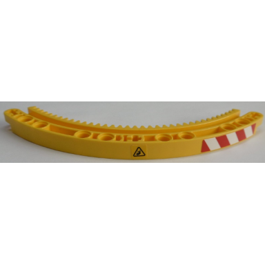 technic gear rack 11 x 11 curved with crushing hazard danger sign and red and white danger stripes pattern model right side stickers - set 42055