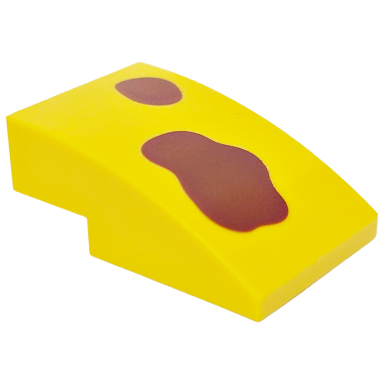 yellow slope curved 3 x 2 with reddish brown splotches pattern