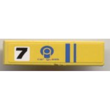 yellow tile 1 x 4 with black 7 and car glass and blue stripes pattern sticker - set 8124