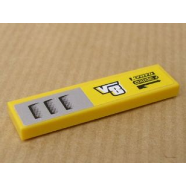 yellow tile 1 x 4 with v8 kyoto oxide and intake pattern model left side sticker - set 8135
