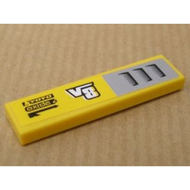 yellow tile 1 x 4 with v8 kyoto oxide and intake pattern model right side sticker - set 8135