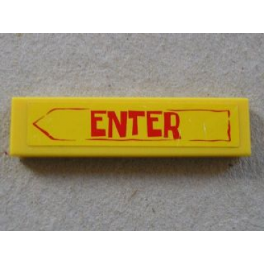 yellow tile 1 x 4 with red enter in arrow pattern sticker - sets 3825 3833
