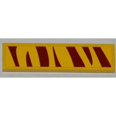yellow tile 1 x 4 with dark red tiger stripes pattern sticker - set 5885