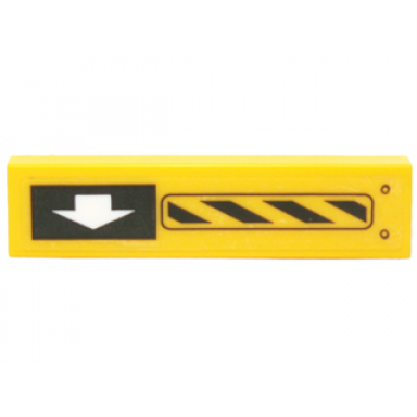 yellow tile 1 x 4 with black and yellow danger stripes and white arrow pattern model left side sticker - set 70227