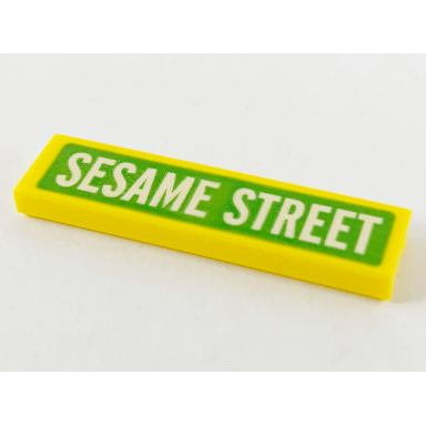 yellow tile 1 x 4 with white sesame street on lime background pattern