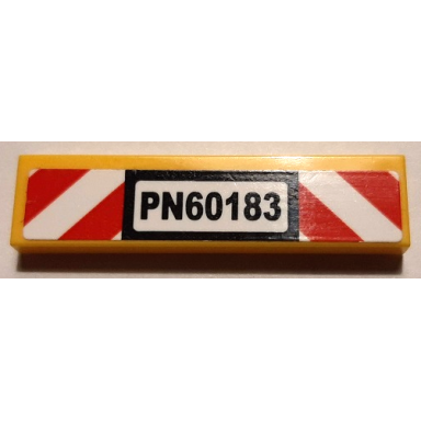 yellow tile 1 x 4 with pn60183 and red and white danger stripes pattern sticker - set 60183