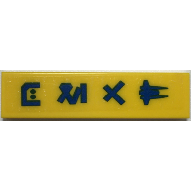 yellow tile 1 x 4 with blue ninjago logogram adu and spaceship silhouette pattern sticker - set 70657