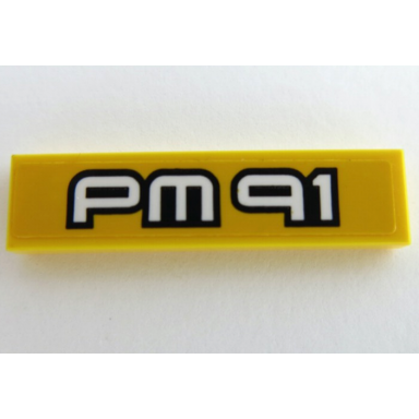 yellow tile 1 x 4 with black and white pm 91 pattern sticker - set 42049
