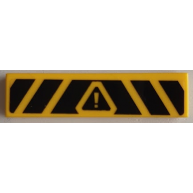 yellow tile 1 x 4 with warning triangle and black danger stripes on transparent background pattern sticker - set 60188