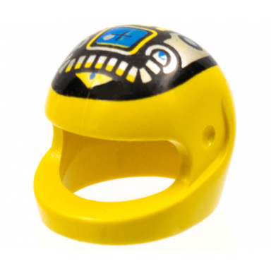 yellow minifigure headgear helmet motorcycle standard with silver and blue machinery pattern