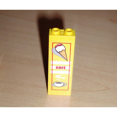 yellow brick 1 x 2 x 5 with ice cream cone cafã cafe and coffee cup pattern sticker - set 4513
