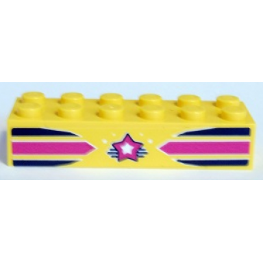 yellow brick 2 x 6 with dark blue and magenta stripes and star with white center pattern sticker - set 41346