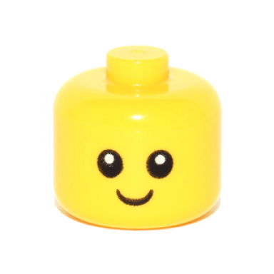 yellow minifigure baby toddler head with black eyes white pupils and smile pattern