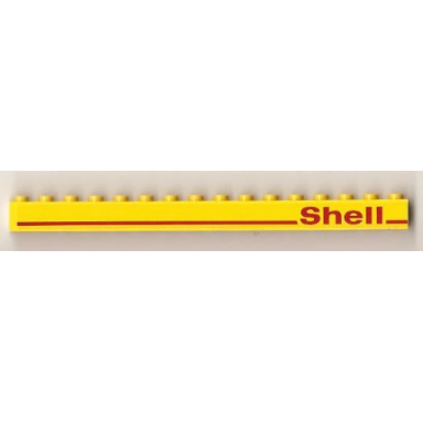 yellow brick 1 x 16 with red line and shell right pattern sticker - set 1256