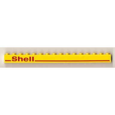 yellow brick 1 x 16 with red line and shell left pattern sticker - set 1256