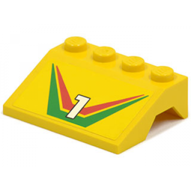 yellow vehicle mudguard 3 x 4 slope with number 1 and red green stripe pattern sticker - set 6550