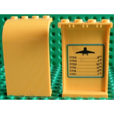 yellow panel 3 x 4 x 6 curved top with flight schedule pattern on inside sticker - set 6399