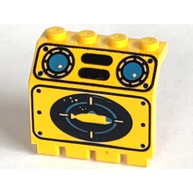 yellow panel 2 x 4 x 3 1 3 with hinge with submarine in black oval pattern