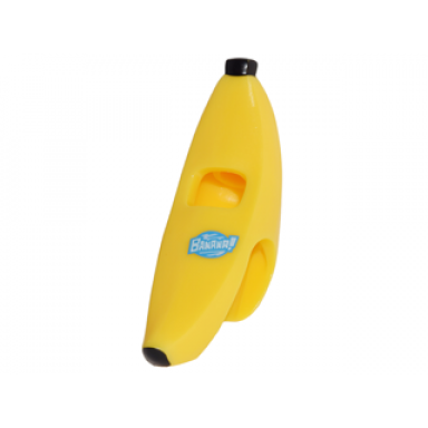 yellow minifigure headgear head cover costume banana with black tips and blue and white banana! label pattern