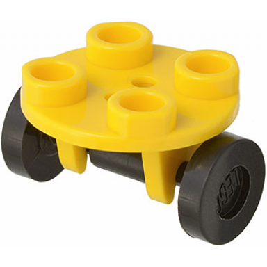 yellow plate round 2 x 2 thin with wheel holder with black wheels 2655 2496