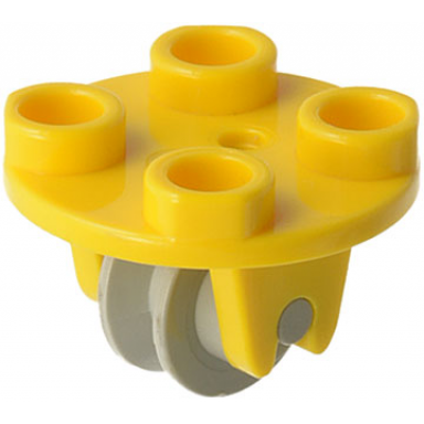 yellow plate round 2 x 2 thin with wheel holder with light gray pulley wheel 2655 3464