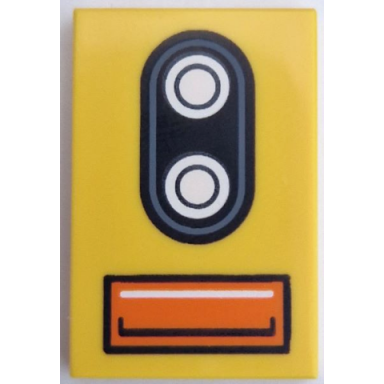 yellow tile 2 x 3 with double silver and black car headlight and orange direction indicator pattern