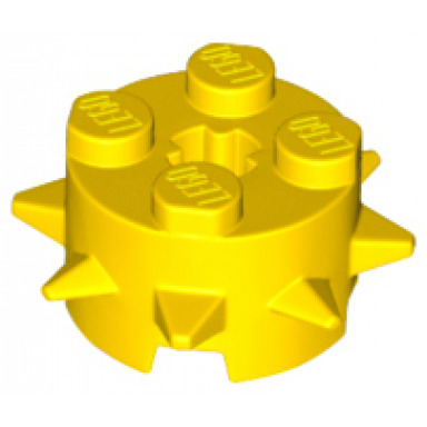 yellow brick round 2 x 2 with spikes and axle hole