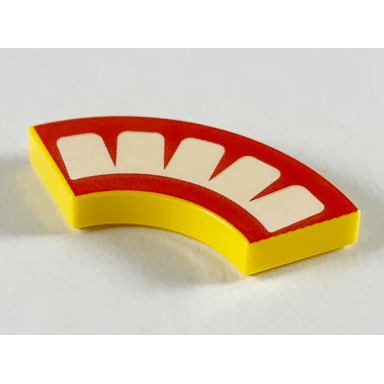 yellow tile round corner 2 x 2 macaroni with red mouth with 5 white teeth pattern