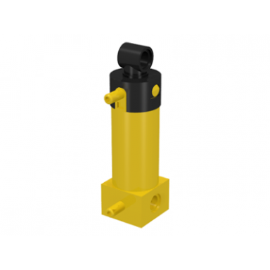 yellow pneumatic cylinder with 2 inlets medium 48mm with black top