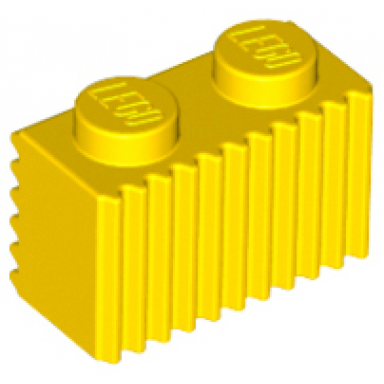 yellow brick modified 1 x 2 with grille fluted profile