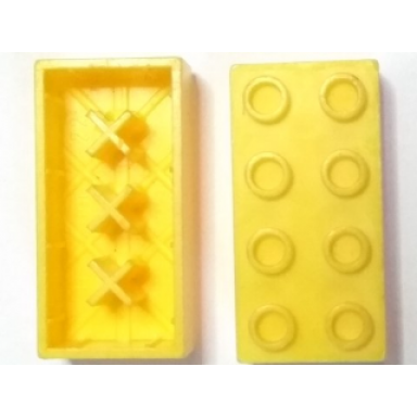 yellow minitalia brick 2 x 4 with bottom x supports