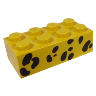 yellow brick 2 x 4 with black animal spots pattern