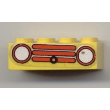 yellow brick 2 x 4 with car grille fabuland horizontal red pattern sticker - sets 134-2 344-2