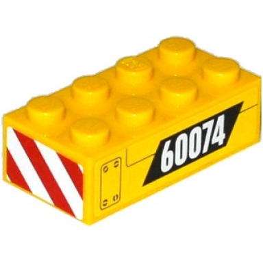 yellow brick 2 x 4 with 60074 and hatch and red and white danger stripes on end pattern right stickers - set 60074