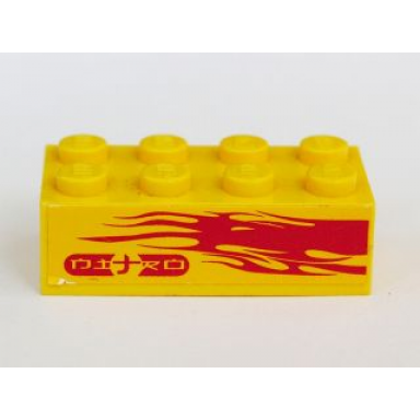 yellow brick 2 x 4 with light purple flames and nitro on yellow background pattern model right side sticker - set 8666