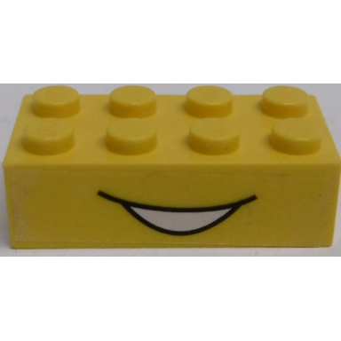 yellow brick 2 x 4 with open mouth smile pattern sticker - set 5475