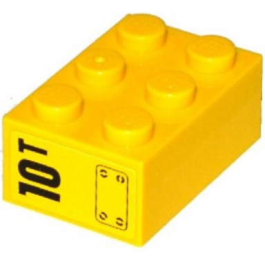 yellow brick 2 x 3 with 10t and hatch pattern on end model left side sticker - set 60076
