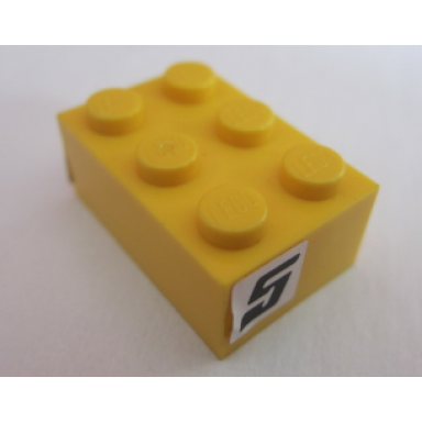 yellow brick 2 x 3 with black number 5 on white background pattern on both sides stickers - set 8681