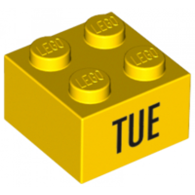 yellow brick 2 x 2 with black tue pattern