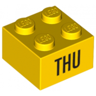yellow brick 2 x 2 with black thu pattern