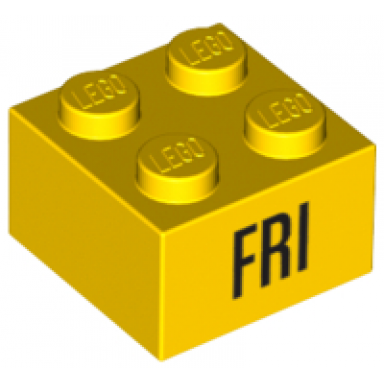 yellow brick 2 x 2 with black fri pattern